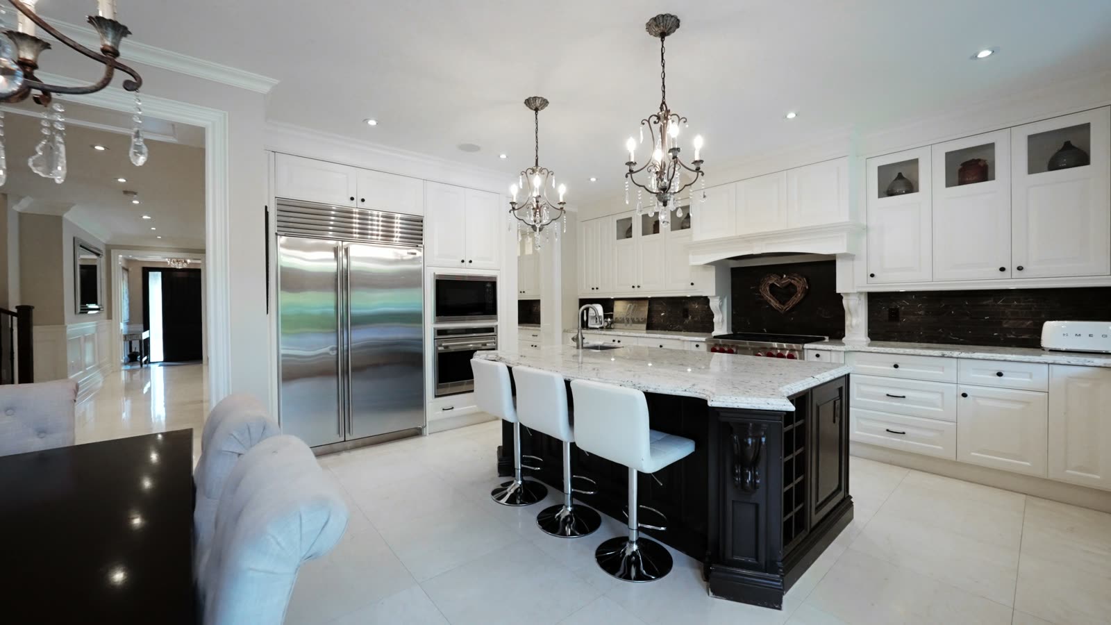 Kitchen island with bar stools