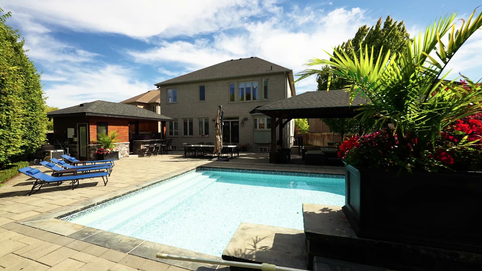 Backyard pool and cabana