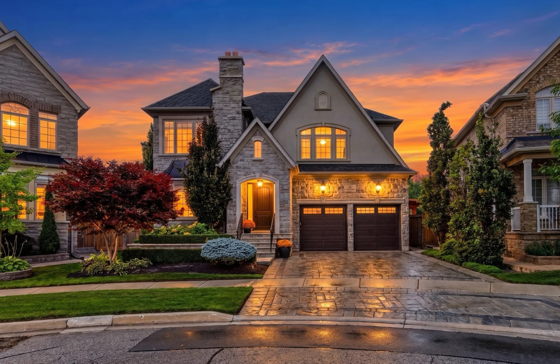 Stone home at twilight